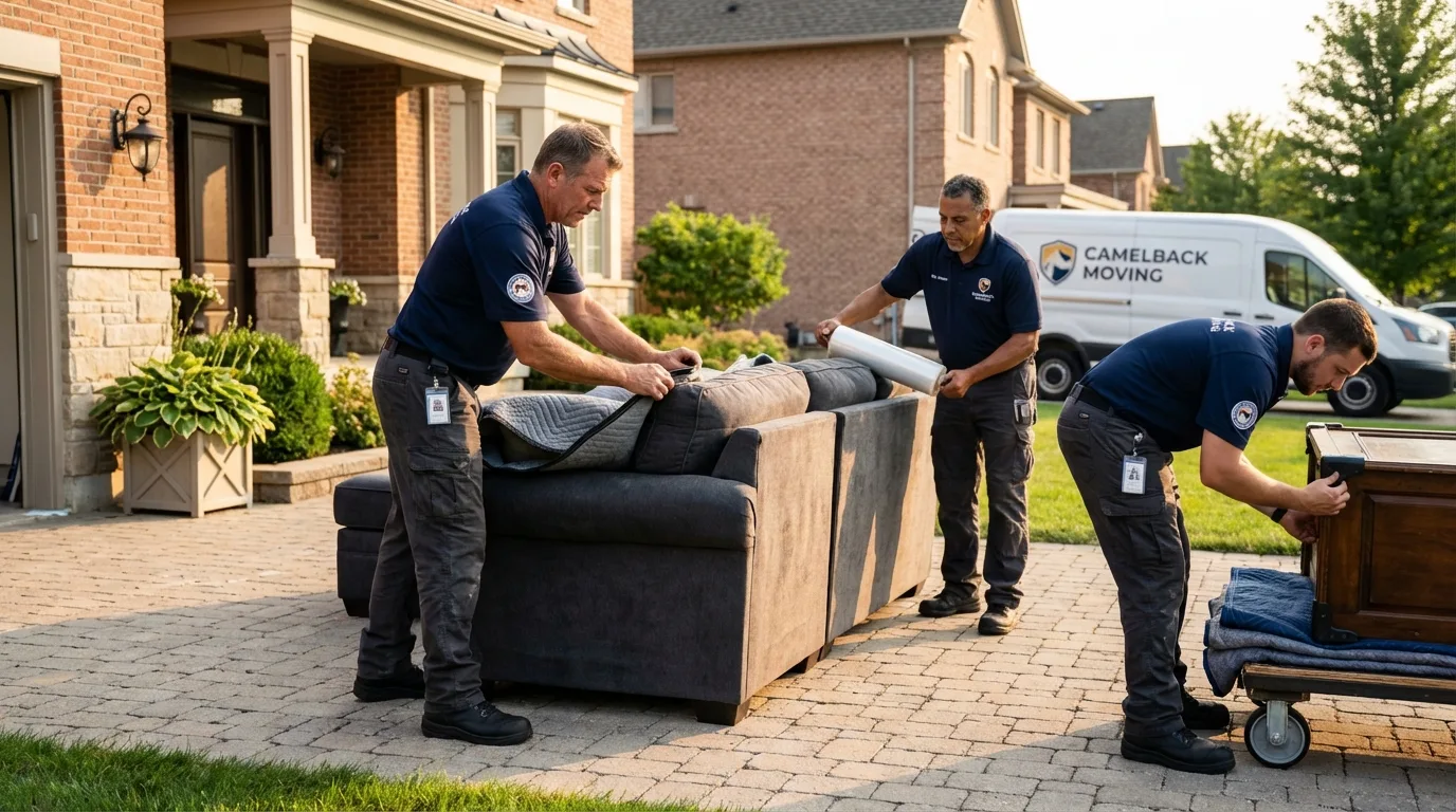 Large estate moving crew wrapping furniture in Columbia, CA