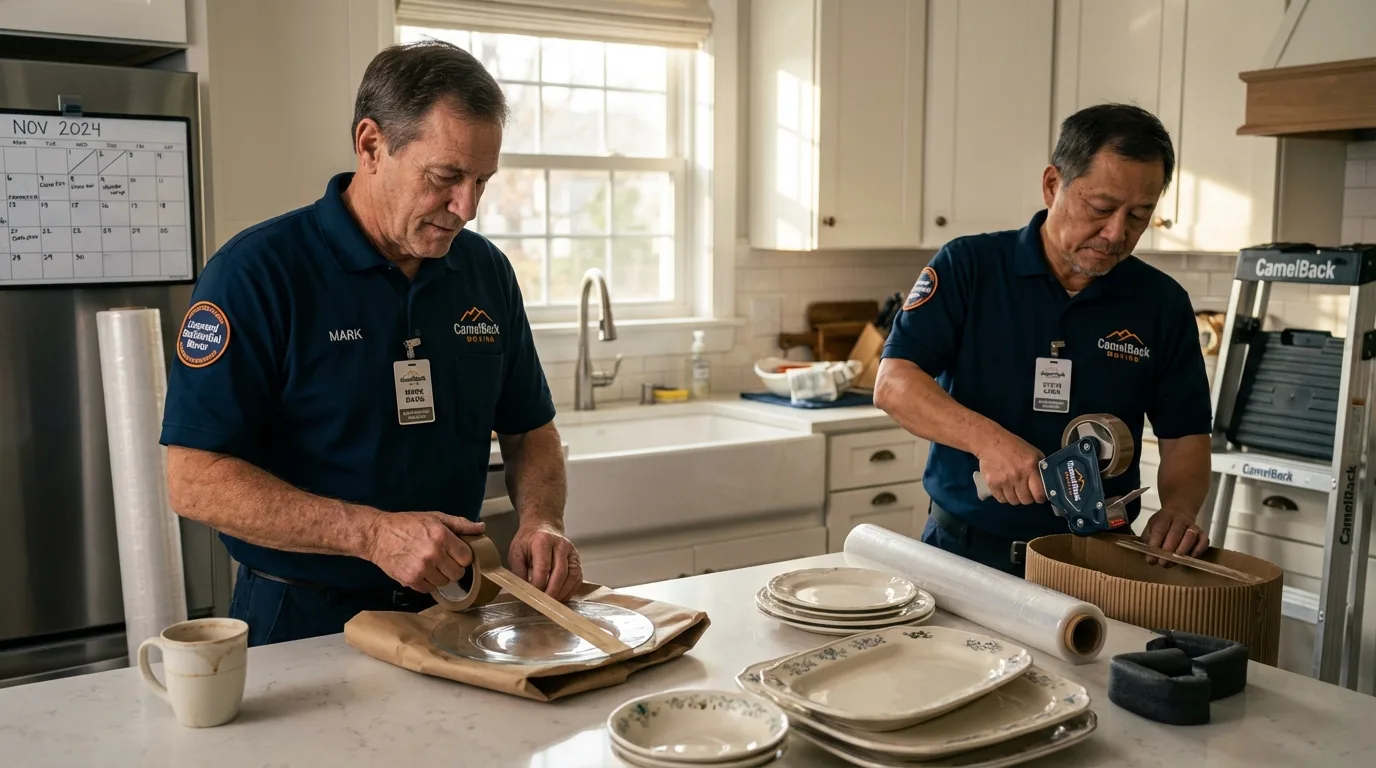 Professional crew packing kitchen dishware in Columbia, CA